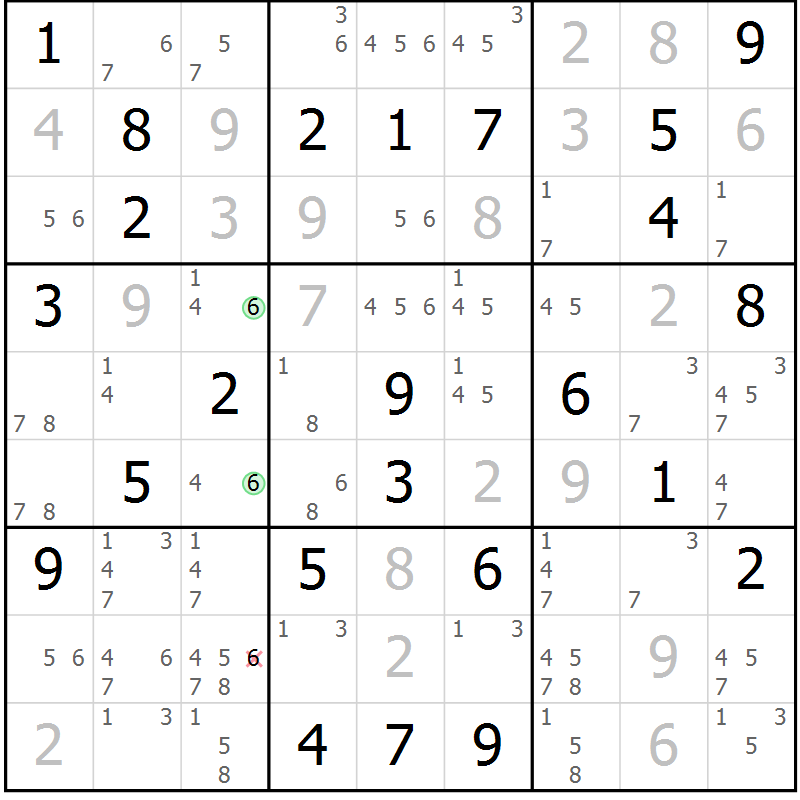 Position des candidats pour la solution de la Gr 81 page 84 du magazine de sudoku Maestro n° 101