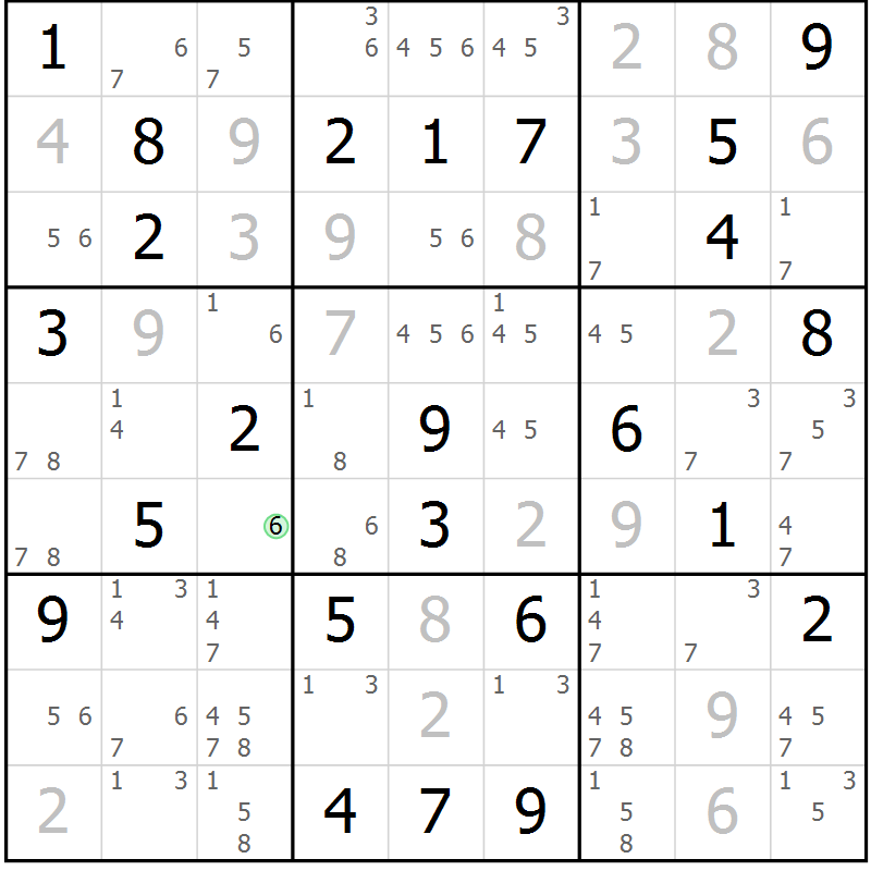 Position des candidats pour la solution de la Gr 81 page 84 du magazine de sudoku Maestro n° 101