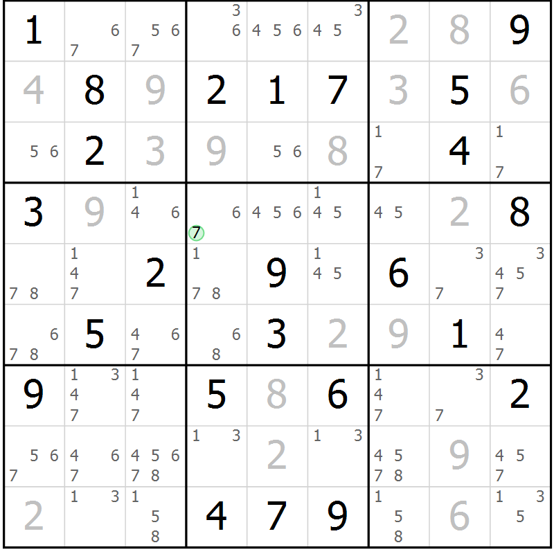 Position des candidats pour la solution de la Gr 81 page 84 du magazine de sudoku Maestro n° 101