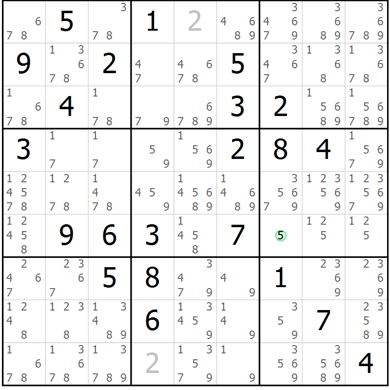Position des candidats pour la solution de la Gr 82 page 85 du magazine de sudoku Maestro n° 101