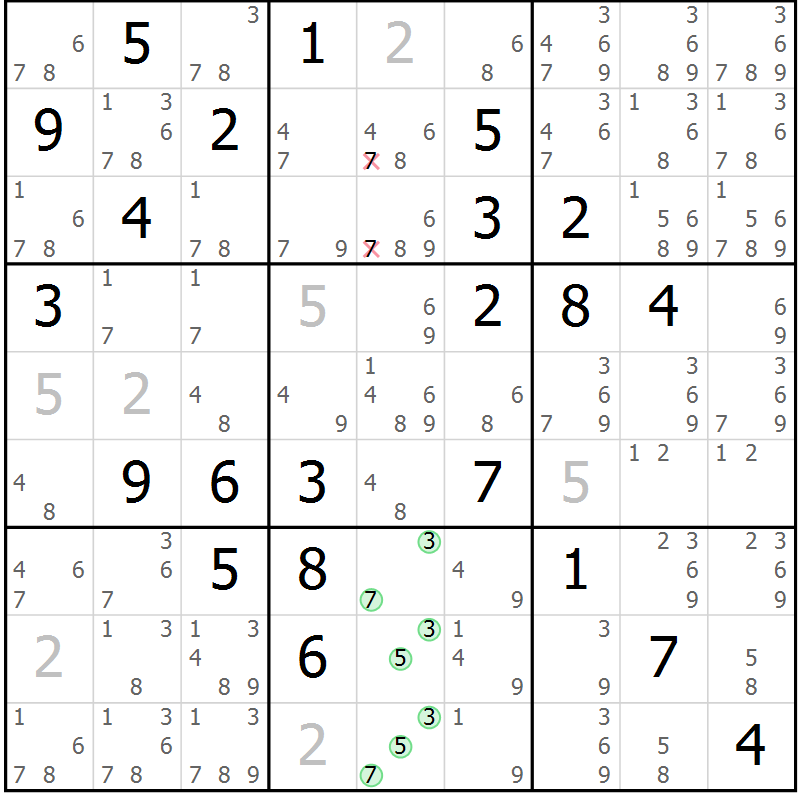 Position des candidats pour la solution de la Gr 82 page 85 du magazine de sudoku Maestro n° 101