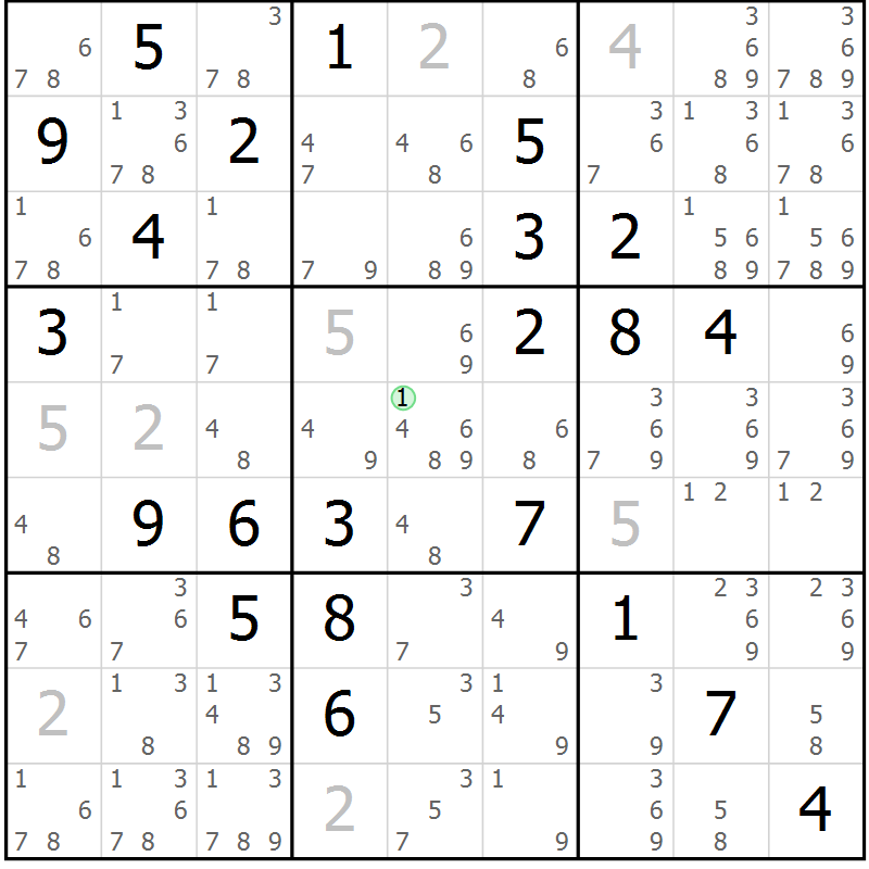 Position des candidats pour la solution de la Gr 82 page 85 du magazine de sudoku Maestro n° 101