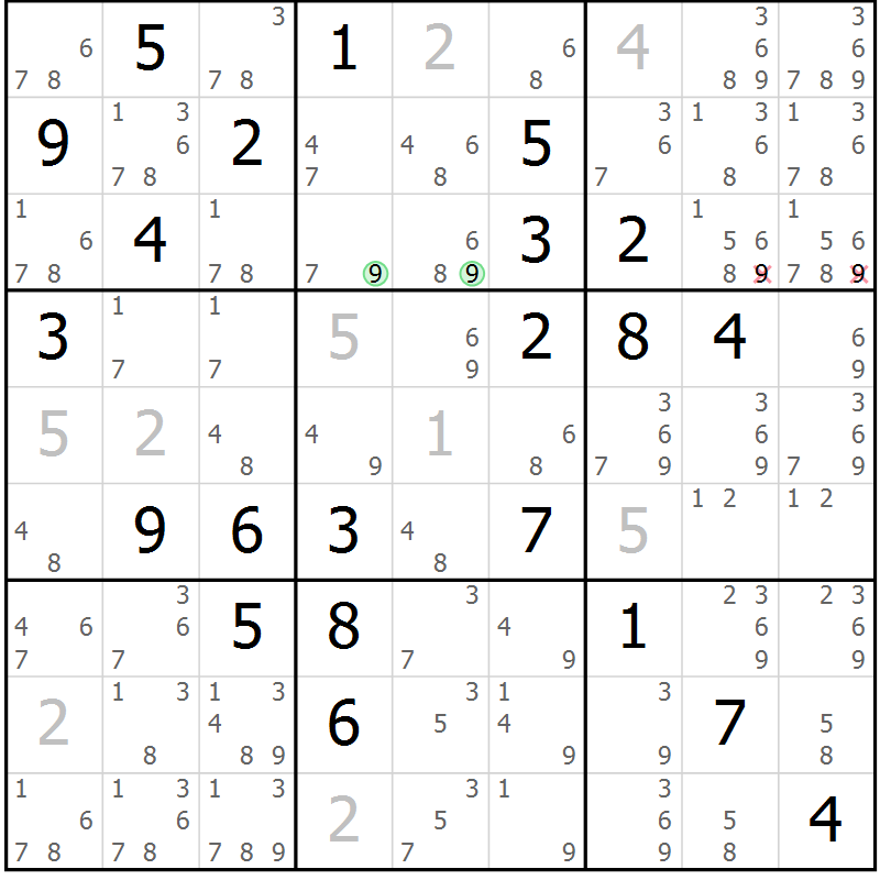 Position des candidats pour la solution de la Gr 82 page 85 du magazine de sudoku Maestro n° 101