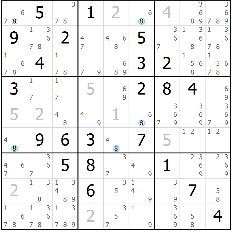 Position des candidats pour la solution de la Gr 82 page 85 du magazine de sudoku Maestro n° 101