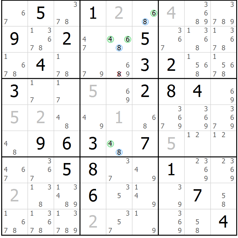 Position des candidats pour la solution de la Gr 82 page 85 du magazine de sudoku Maestro n° 101