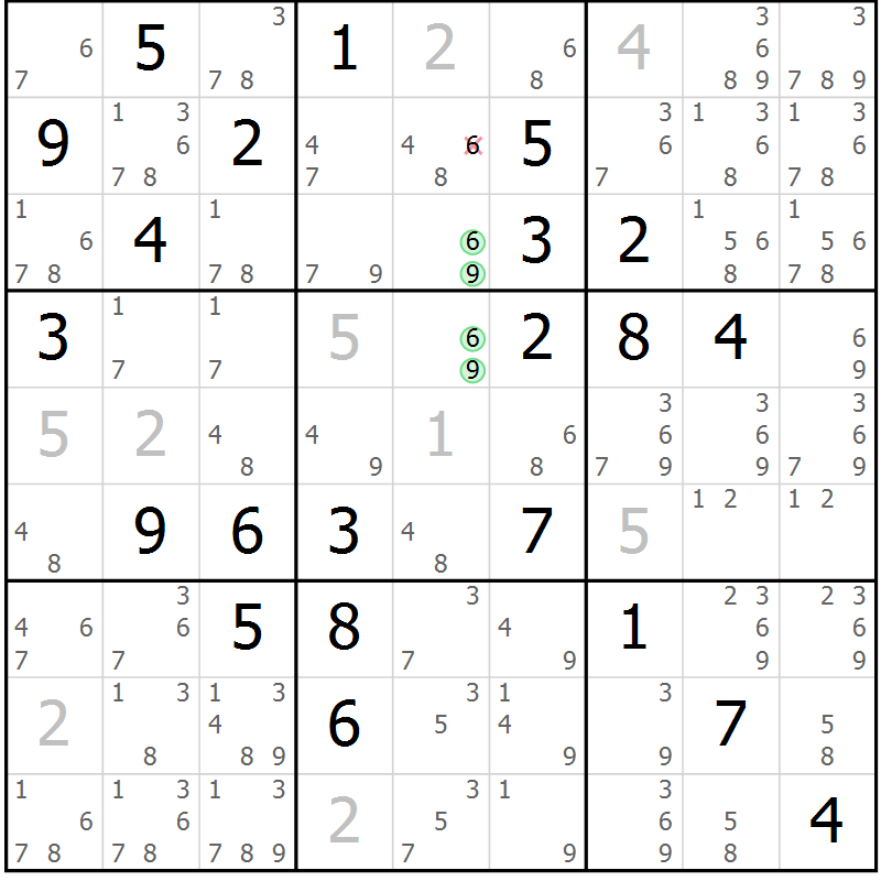 Position des candidats pour la solution de la Gr 82 page 85 du magazine de sudoku Maestro n° 101
