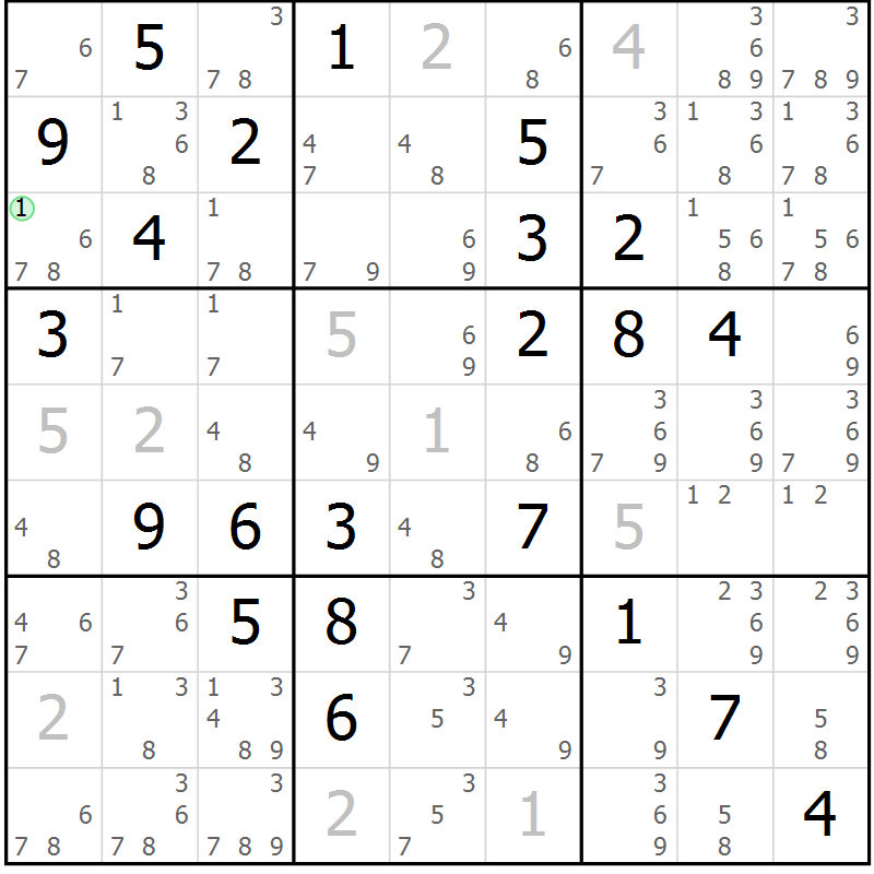 Position des candidats pour la solution de la Gr 82 page 85 du magazine de sudoku Maestro n° 101