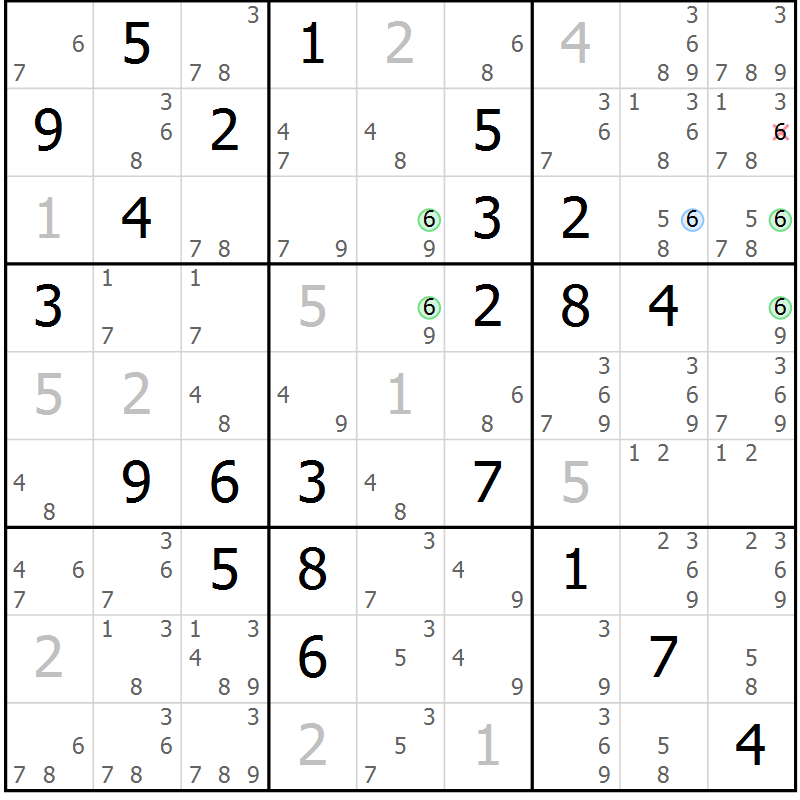 Position des candidats pour la solution de la Gr 82 page 85 du magazine de sudoku Maestro n° 101
