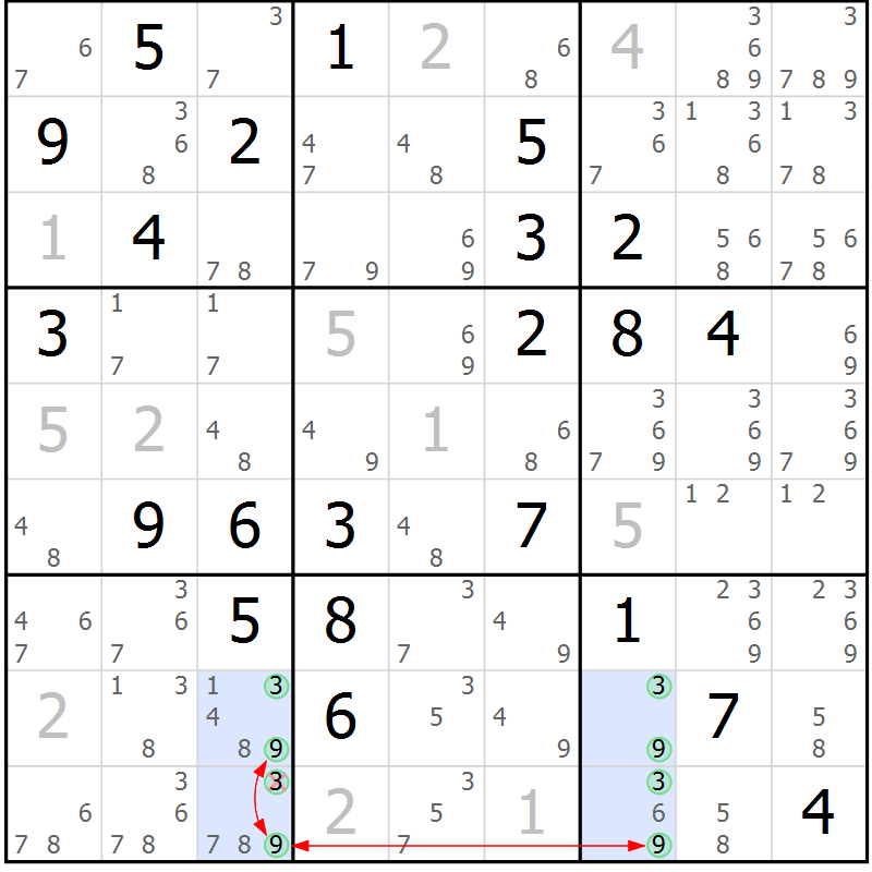 Position des candidats pour la solution de la Gr 82 page 85 du magazine de sudoku Maestro n° 101