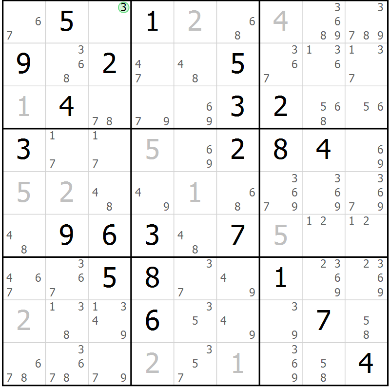 Position des candidats pour la solution de la Gr 82 page 85 du magazine de sudoku Maestro n° 101