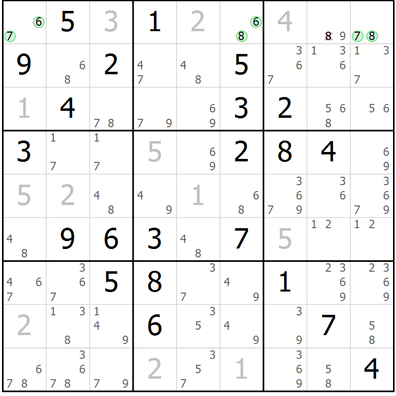 Position des candidats pour la solution de la Gr 82 page 85 du magazine de sudoku Maestro n° 101