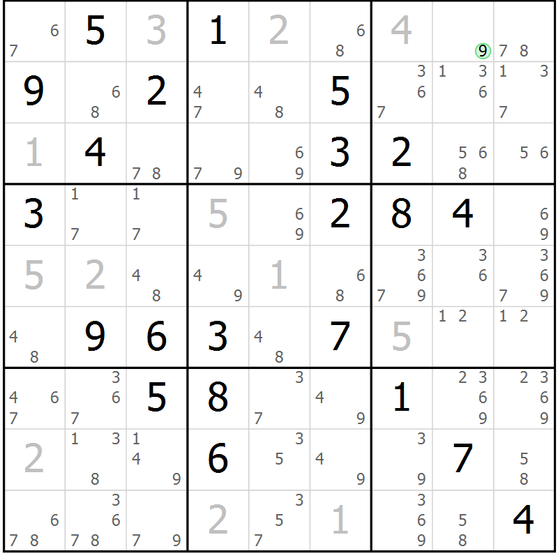 Position des candidats pour la solution de la Gr 82 page 85 du magazine de sudoku Maestro n° 101