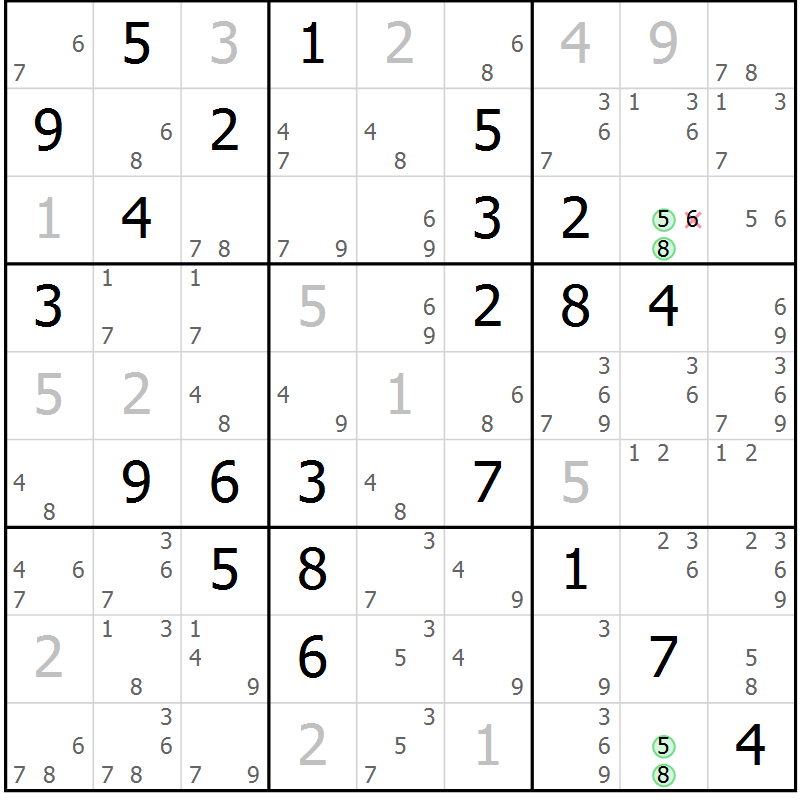 Position des candidats pour la solution de la Gr 82 page 85 du magazine de sudoku Maestro n° 101