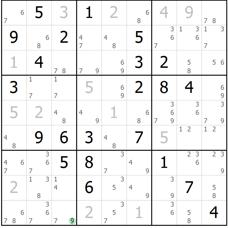 Position des candidats pour la solution de la Gr 82 page 85 du magazine de sudoku Maestro n° 101