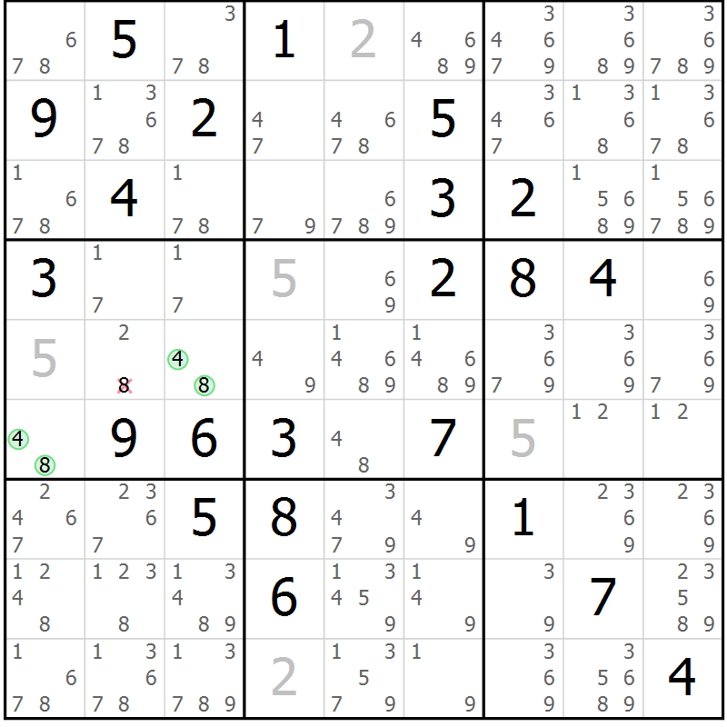 Position des candidats pour la solution de la Gr 82 page 85 du magazine de sudoku Maestro n° 101