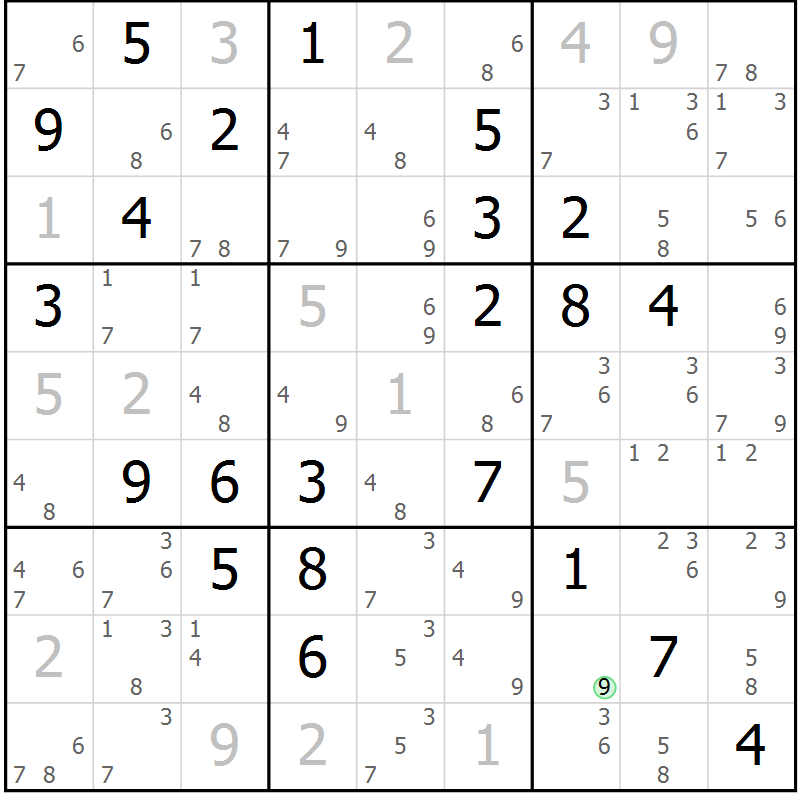Position des candidats pour la solution de la Gr 82 page 85 du magazine de sudoku Maestro n° 101