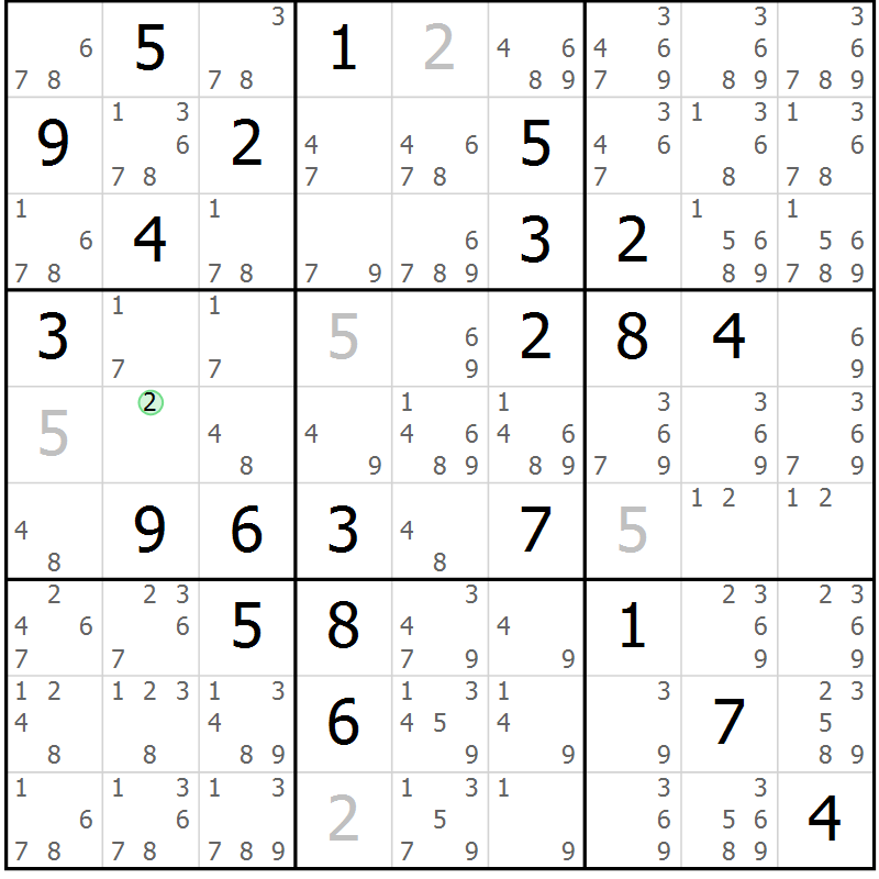 Position des candidats pour la solution de la Gr 82 page 85 du magazine de sudoku Maestro n° 101