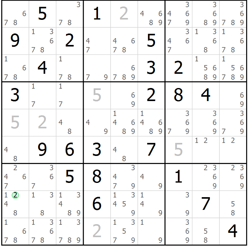 Position des candidats pour la solution de la Gr 82 page 85 du magazine de sudoku Maestro n° 101