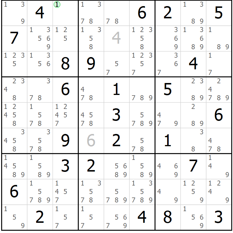 Position des candidats pour la solution de la Gr 83 page 86 du magazine de sudoku Maestro n° 101
