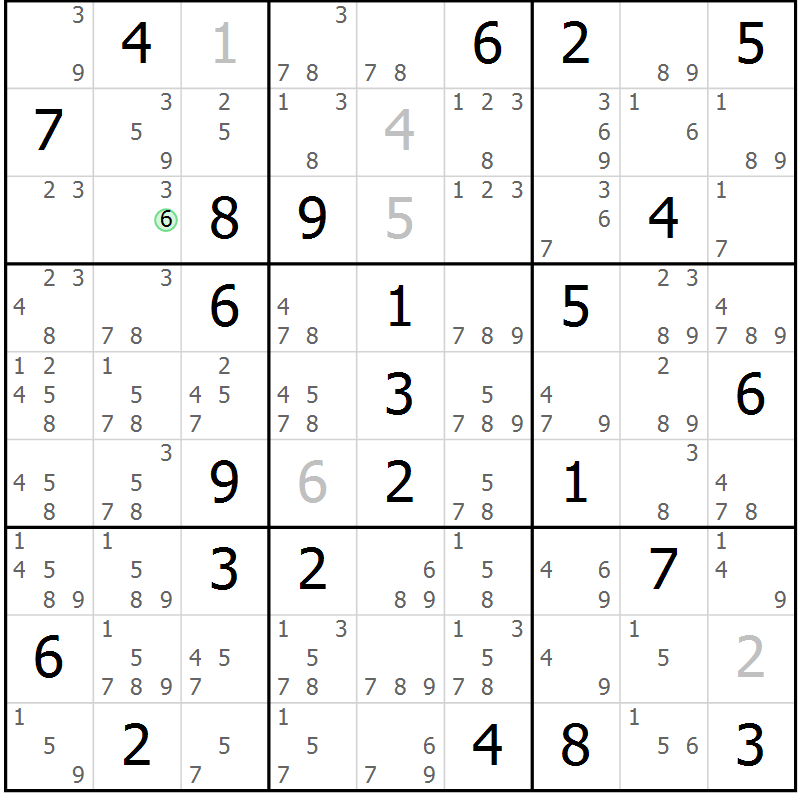 Position des candidats pour la solution de la Gr 83 page 86 du magazine de sudoku Maestro n° 101