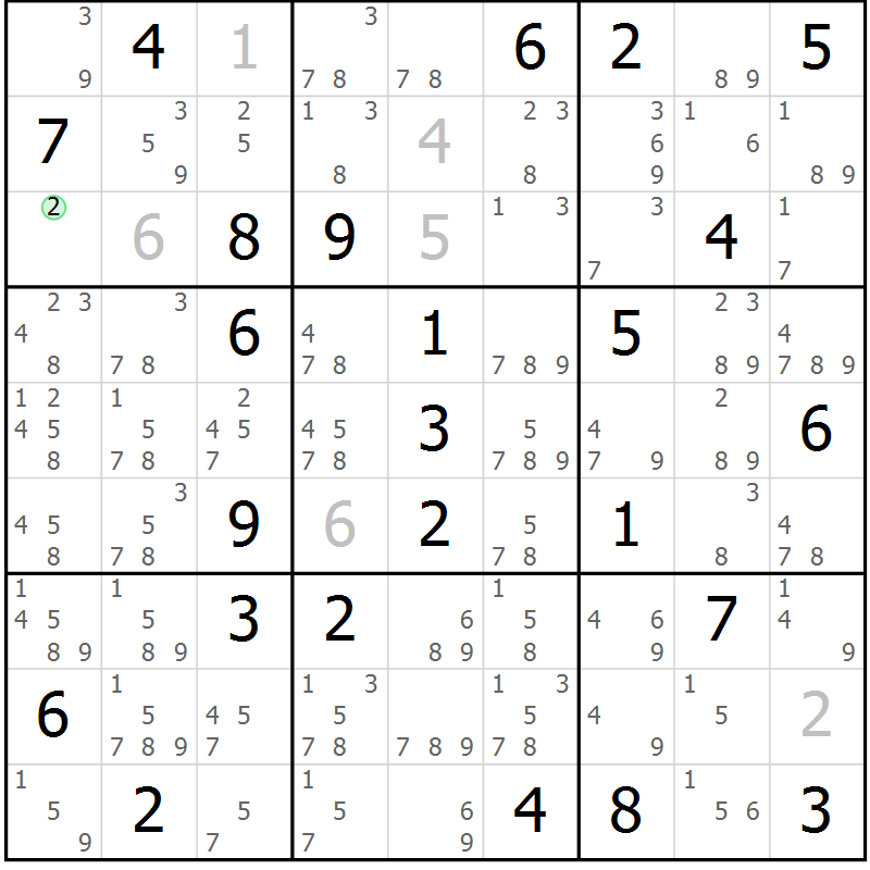 Position des candidats pour la solution de la Gr 83 page 86 du magazine de sudoku Maestro n° 101
