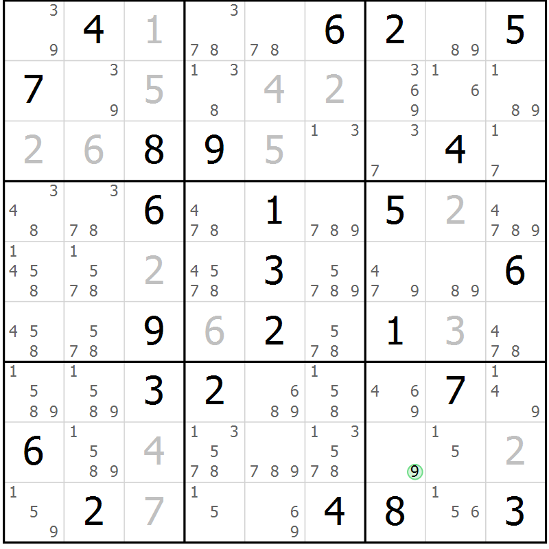 Position des candidats pour la solution de la Gr 83 page 86 du magazine de sudoku Maestro n° 101