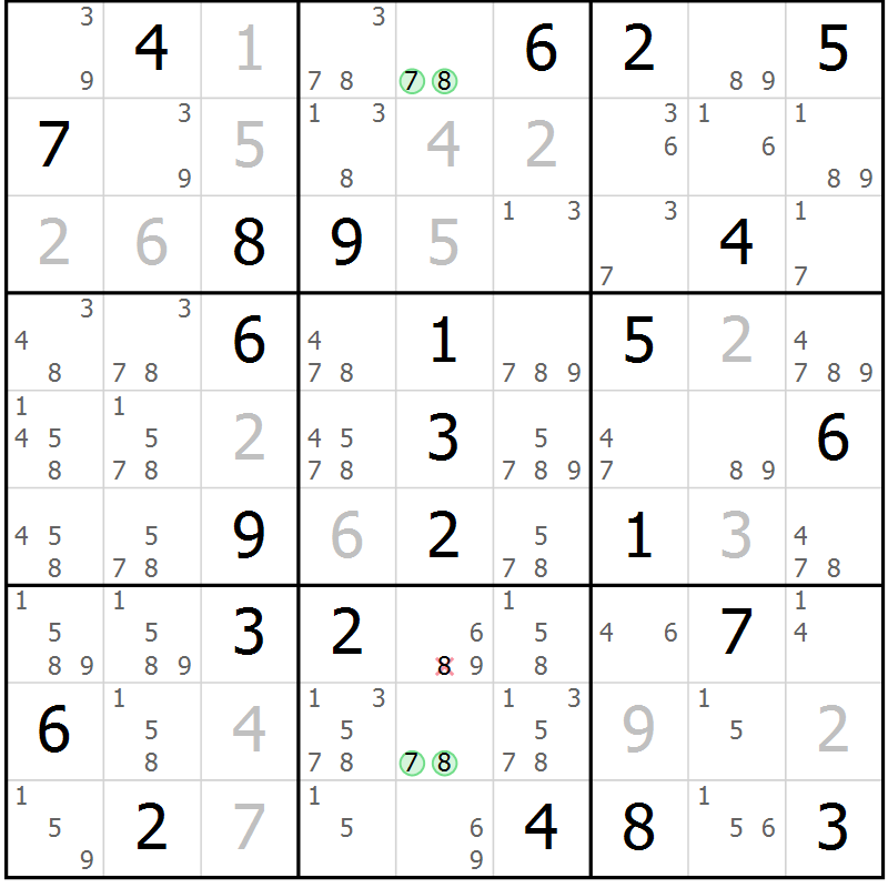 Position des candidats pour la solution de la Gr 83 page 86 du magazine de sudoku Maestro n° 101