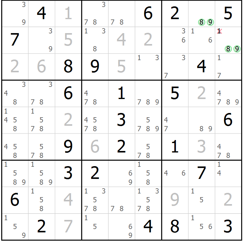 Position des candidats pour la solution de la Gr 83 page 86 du magazine de sudoku Maestro n° 101