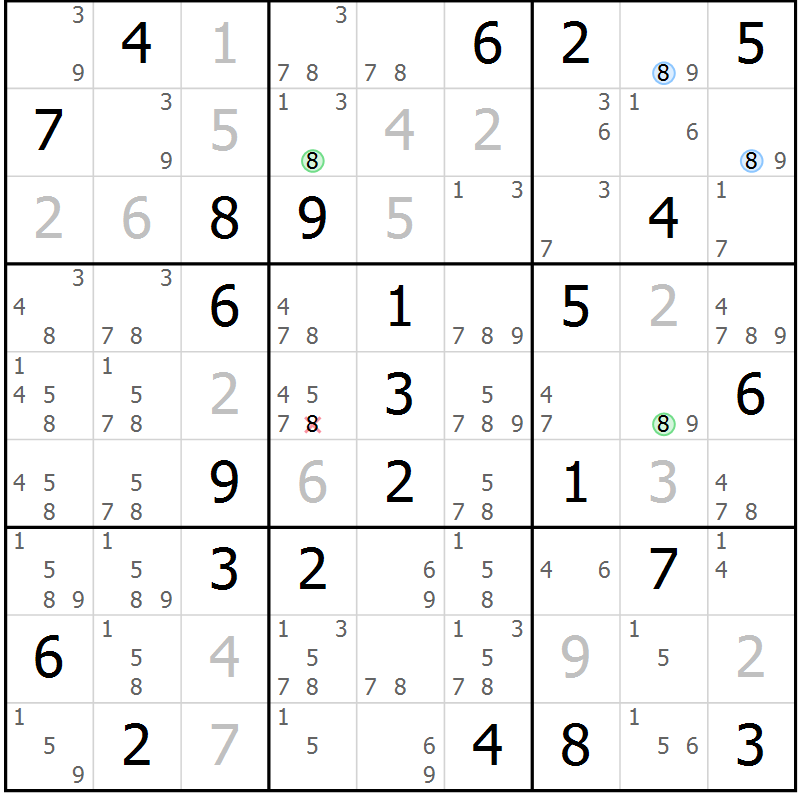 Position des candidats pour la solution de la Gr 83 page 86 du magazine de sudoku Maestro n° 101