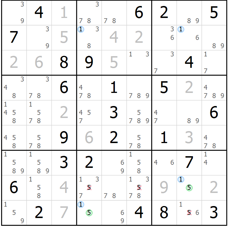 Position des candidats pour la solution de la Gr 83 page 86 du magazine de sudoku Maestro n° 101