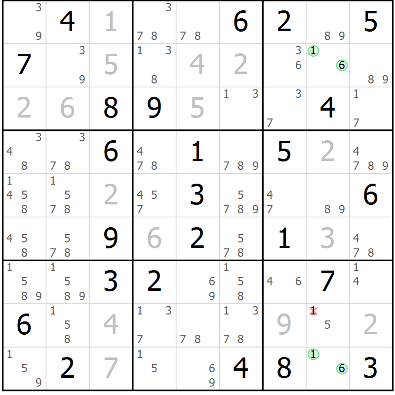 Position des candidats pour la solution de la Gr 83 page 86 du magazine de sudoku Maestro n° 101