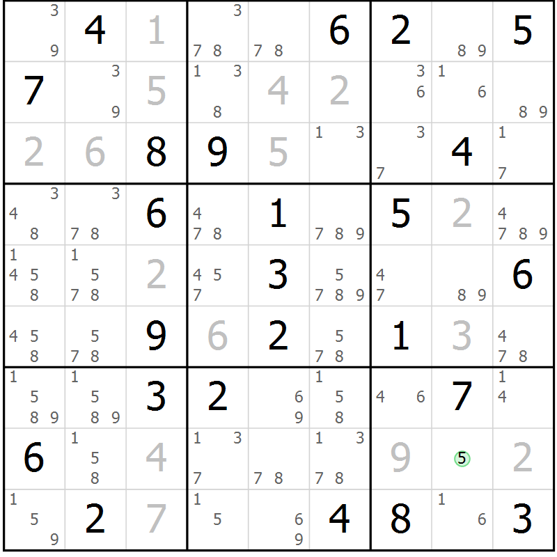 Position des candidats pour la solution de la Gr 83 page 86 du magazine de sudoku Maestro n° 101