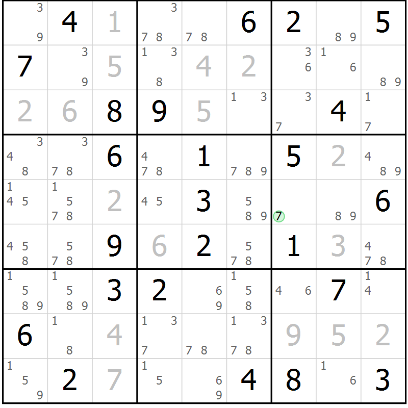 Position des candidats pour la solution de la Gr 83 page 86 du magazine de sudoku Maestro n° 101