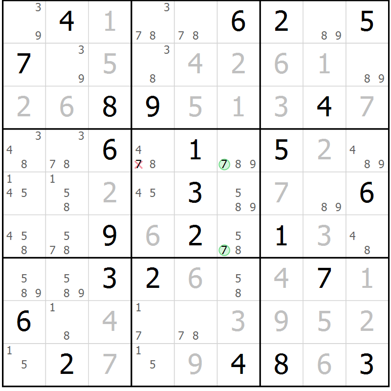 Position des candidats pour la solution de la Gr 83 page 86 du magazine de sudoku Maestro n° 101