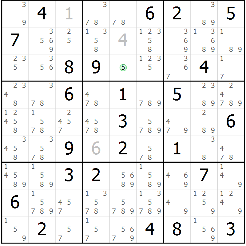 Position des candidats pour la solution de la Gr 83 page 86 du magazine de sudoku Maestro n° 101