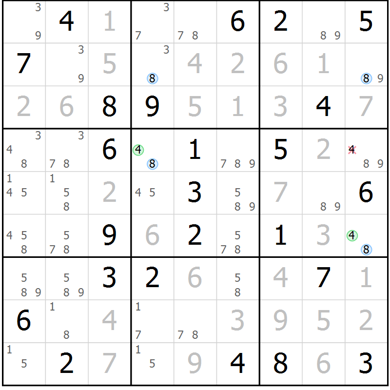 Position des candidats pour la solution de la Gr 83 page 86 du magazine de sudoku Maestro n° 101