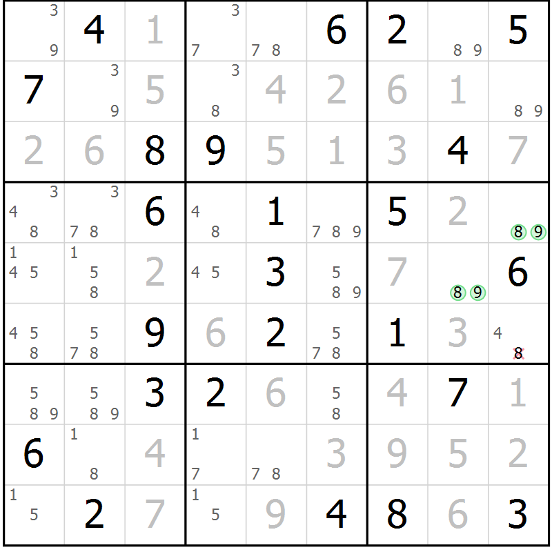 Position des candidats pour la solution de la Gr 83 page 86 du magazine de sudoku Maestro n° 101