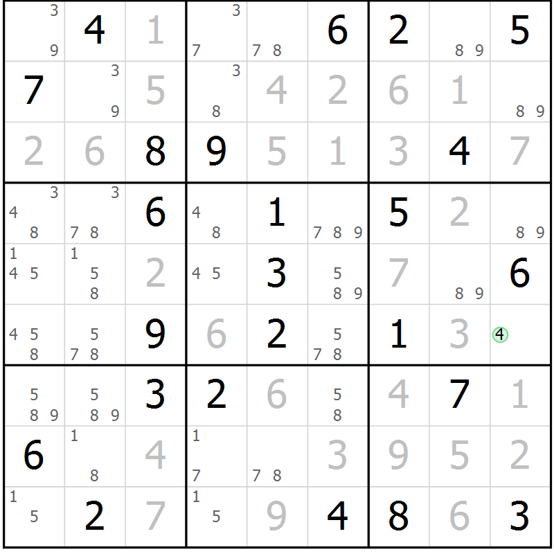 Position des candidats pour la solution de la Gr 83 page 86 du magazine de sudoku Maestro n° 101