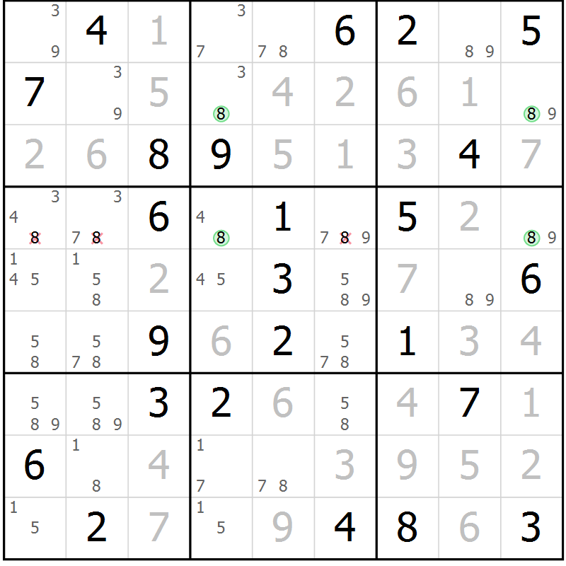Position des candidats pour la solution de la Gr 83 page 86 du magazine de sudoku Maestro n° 101