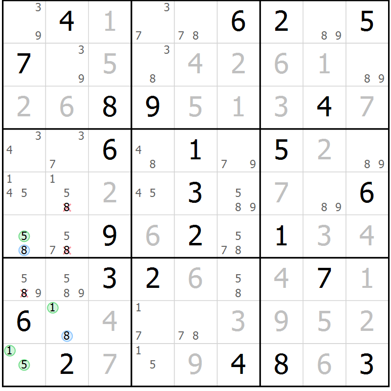 Position des candidats pour la solution de la Gr 83 page 86 du magazine de sudoku Maestro n° 101