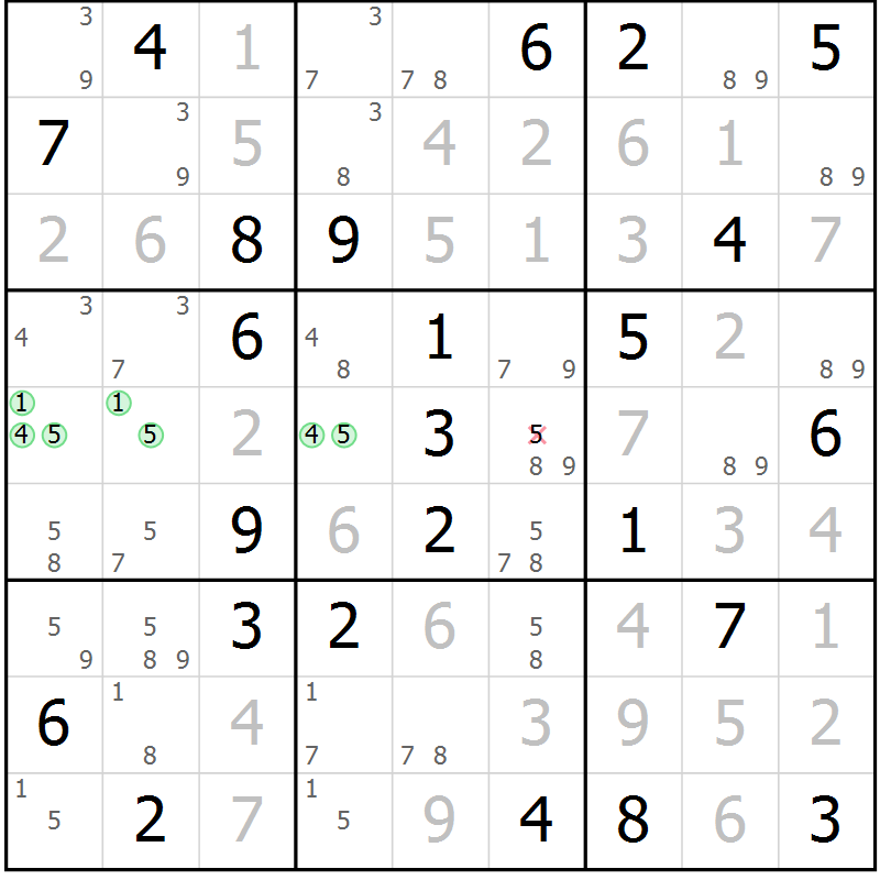 Position des candidats pour la solution de la Gr 83 page 86 du magazine de sudoku Maestro n° 101