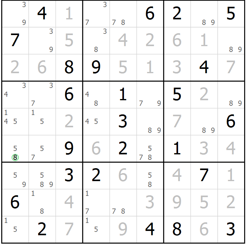 Position des candidats pour la solution de la Gr 83 page 86 du magazine de sudoku Maestro n° 101