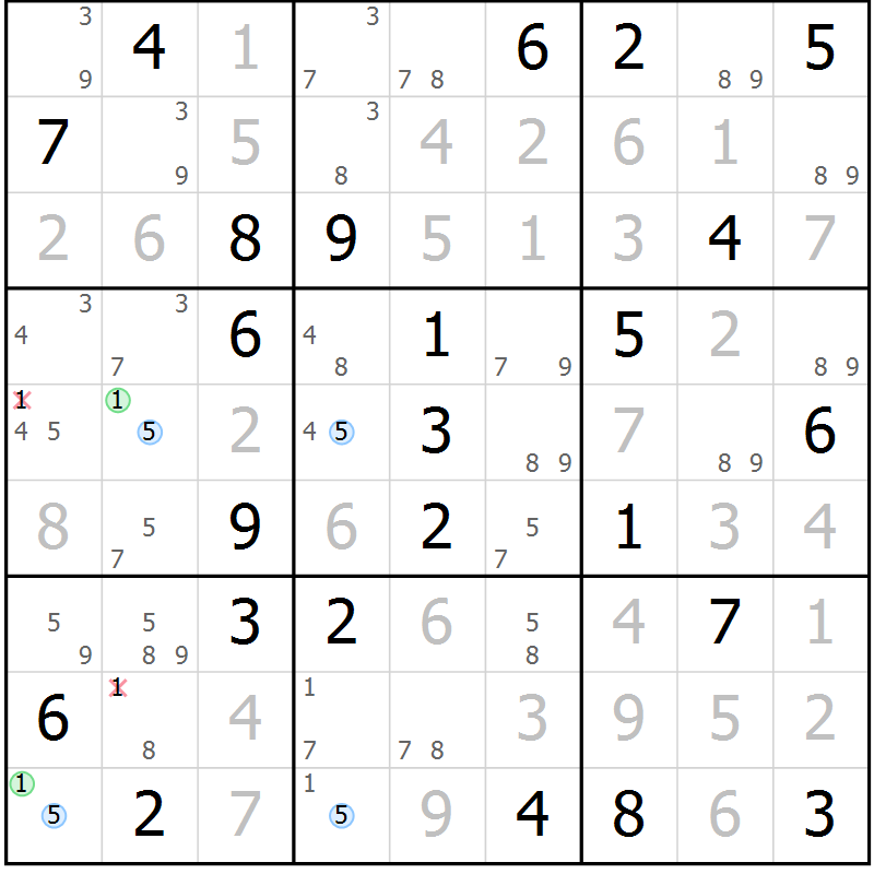 Position des candidats pour la solution de la Gr 83 page 86 du magazine de sudoku Maestro n° 101