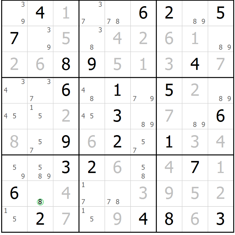 Position des candidats pour la solution de la Gr 83 page 86 du magazine de sudoku Maestro n° 101