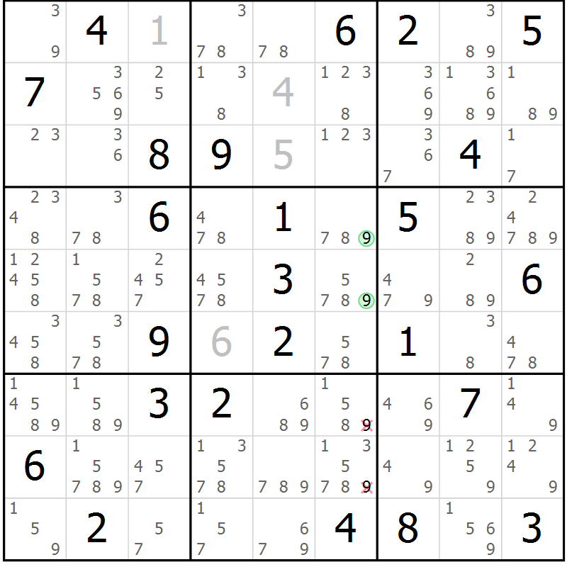 Position des candidats pour la solution de la Gr 83 page 86 du magazine de sudoku Maestro n° 101