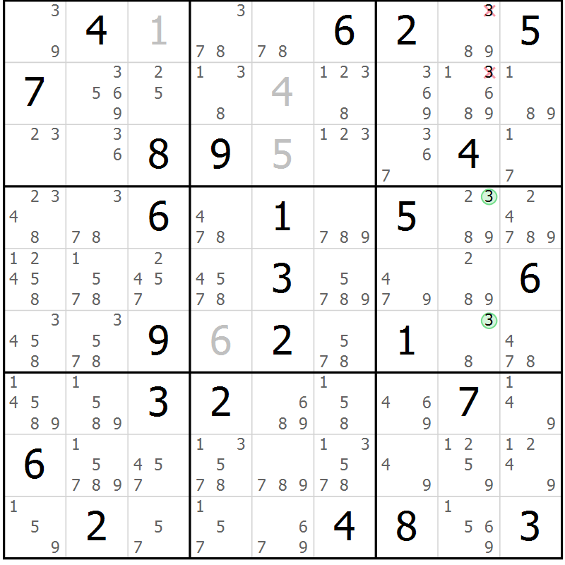 Position des candidats pour la solution de la Gr 83 page 86 du magazine de sudoku Maestro n° 101