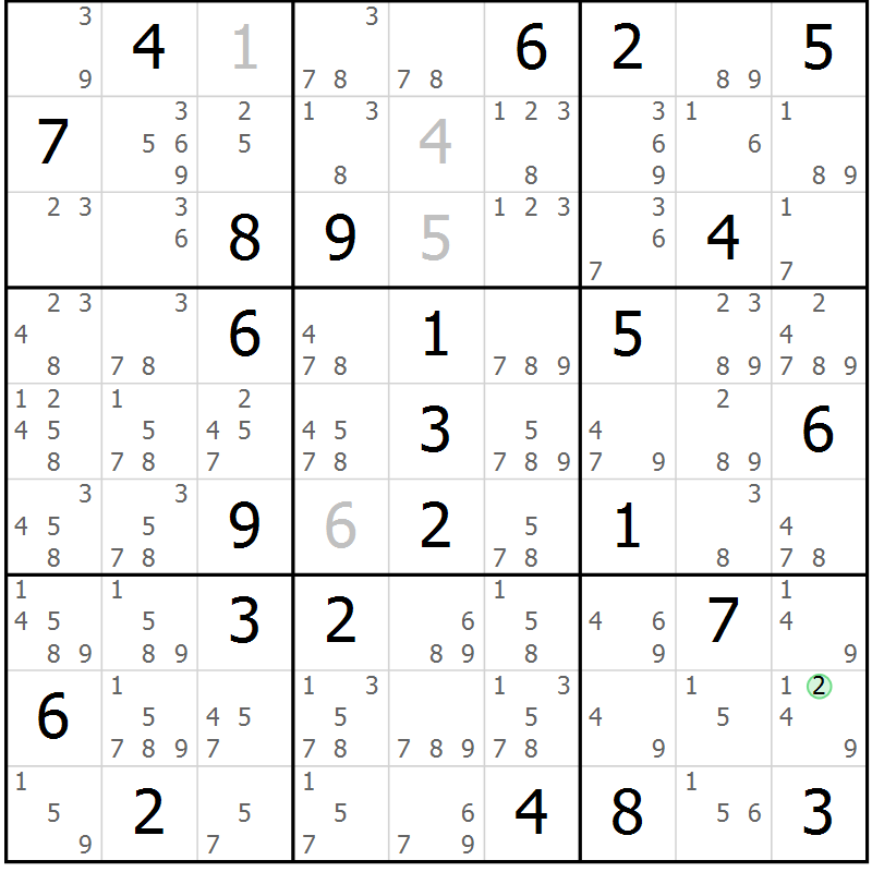 Position des candidats pour la solution de la Gr 83 page 86 du magazine de sudoku Maestro n° 101