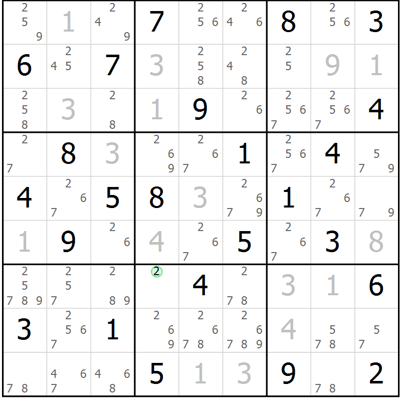 Position des candidats pour la solution de la Gr 84 page 87 du magazine de sudoku Maestro n° 101