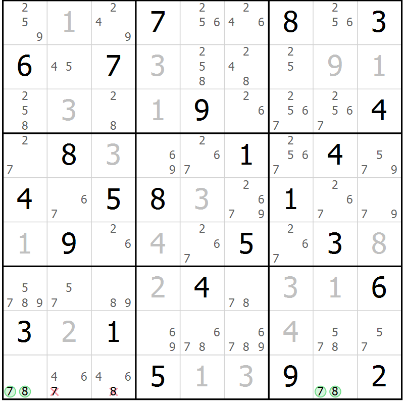 Position des candidats pour la solution de la Gr 84 page 87 du magazine de sudoku Maestro n° 101