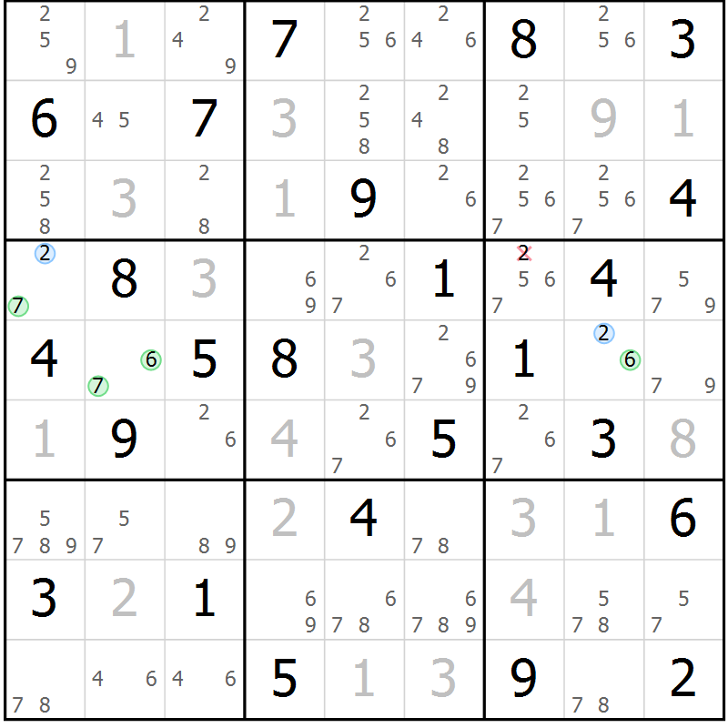 Position des candidats pour la solution de la Gr 84 page 87 du magazine de sudoku Maestro n° 101
